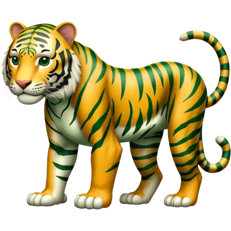 full body green tiger with black stripes, no orange, muscular, on all fours emoji