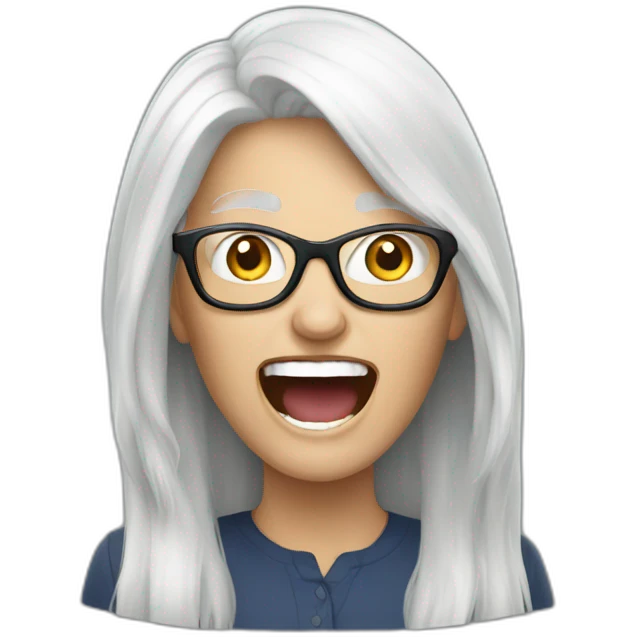 Long White haired Woman with glasses shouting emoji
