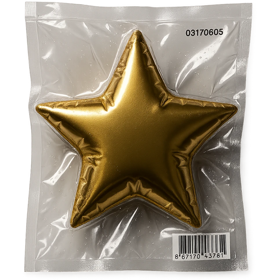 star, metallic and inflated appearance, vacuum-sealed style emoji