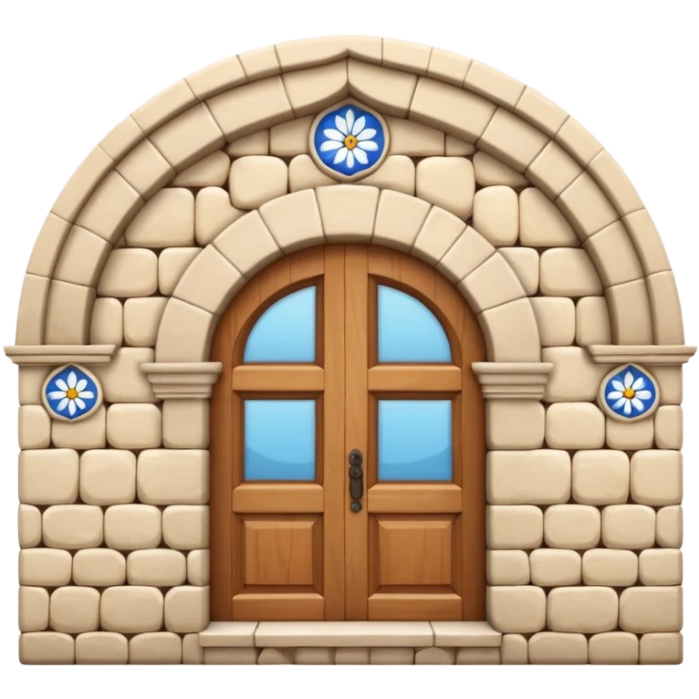 3D Apple-style emoji of a Turkish han. Rounded stone building, arched wooden door, small arched windows, simple Iznik tile decoration. Glossy, smooth, soft shadows, bright daylight, clean white background.




 emoji