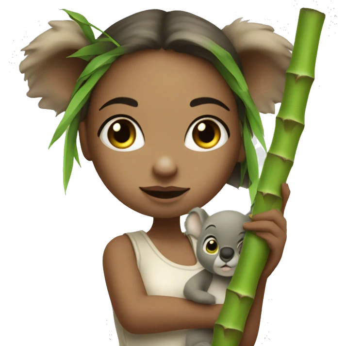 White raced Girl with green eyes and koala ears holding bamboo stick  emoji