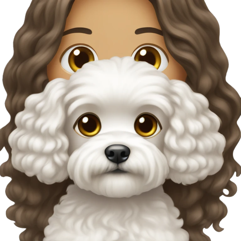 Brunette long haired girl with white maltipoo emoji