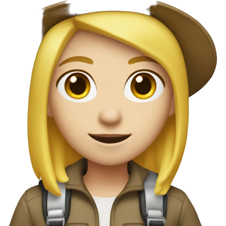 A female college student with white skin and shoulder-length yellow hair wearing an explorer hat. emoji