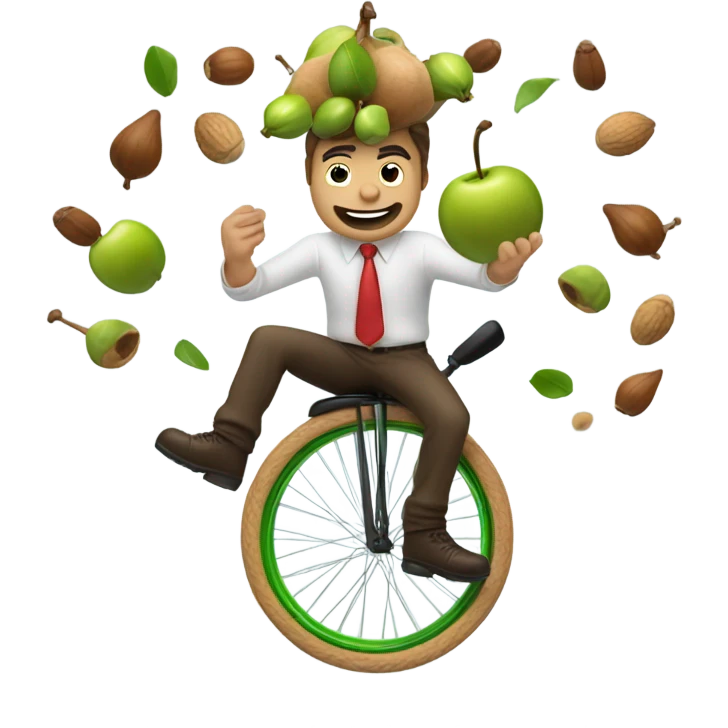 Man dropping acorns in a blender while balancing a unicycle on his head emoji