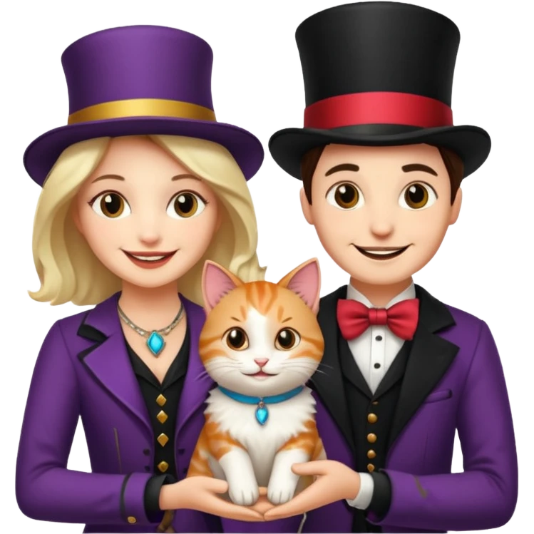 magician couple and their pet cat emoji