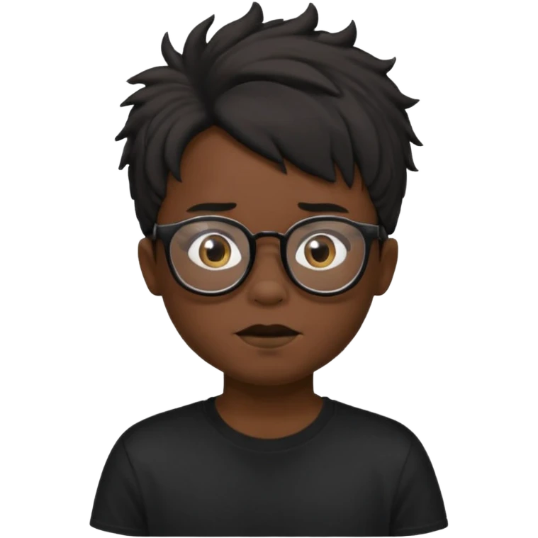  boy with freeform hair black t-shirt put a glasses black people put a creepy face emoji