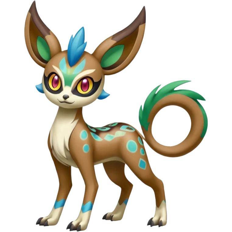 Tribal Colorful Exotic Fionbri-Kalon-Falvie-Vernid-Meloetta-Pokémon-Fakémon-Digimon-Spectrobe-hybrid-fusion, full body, with painted paint splash markings  emoji