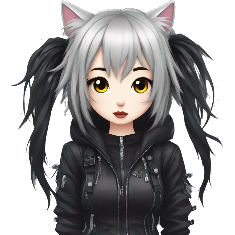 Edgy Kawaii Cute Cool Cartoon Beautiful Elegant Pretty Anime Punk Techwear Gothic Catgirl emoji