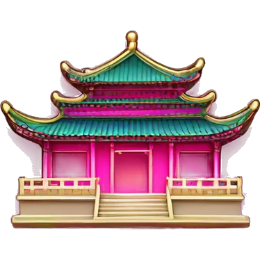Colorful bright pink flang pin background Chinese-style architectural background ancient  emoji