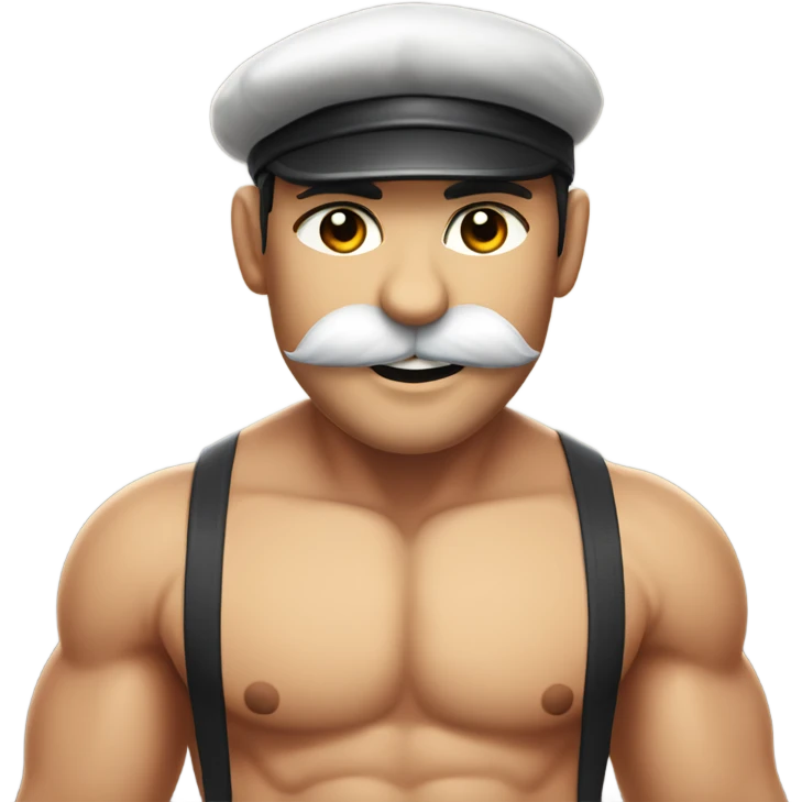 Muscular furry male underwear with black moustache and casquette yankee  emoji