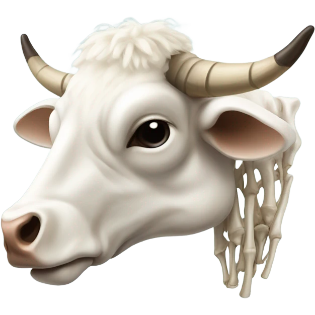 Cow’s head skeleton with lot of white wool and cow horns on it emoji