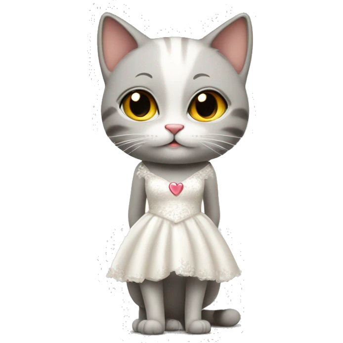 cat standing on two legs in bridal dress with heart for eyes emoji