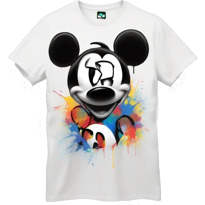 white t-shirt with graffiti style Mickey head emoji