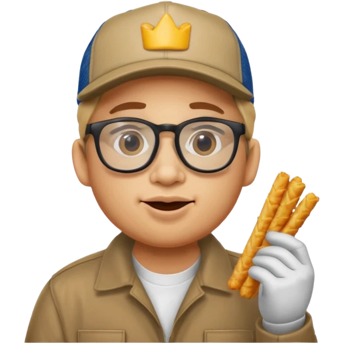 num num eatting hashbrown sticks with a trucking cap and glasses emoji
