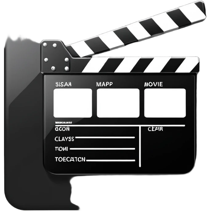 ultra simplified movie clapper, black and white, just two rectangles and a diagonal line, pure geometric abstraction emoji