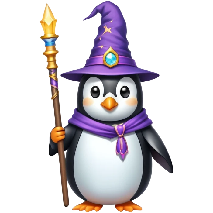 Penguin Wizard with magic stick emoji