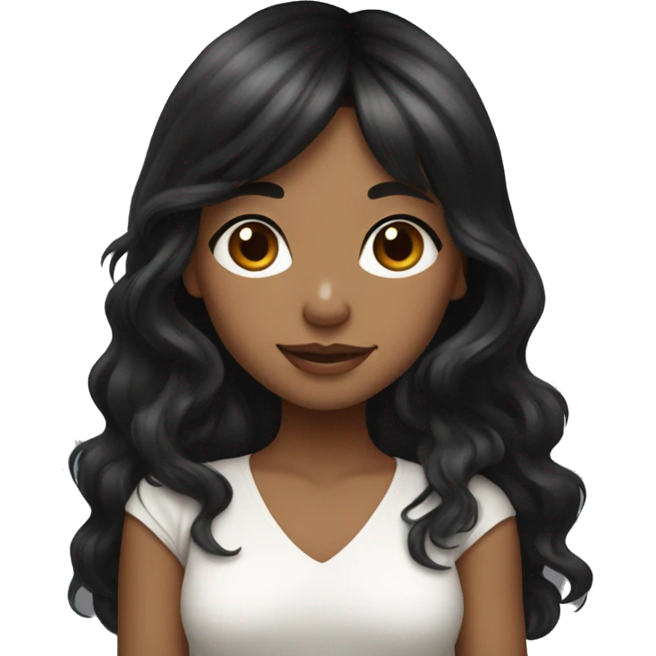 TAN SKIN GIRL with long black wavy hair and bangs holding her black and white shitzu  emoji