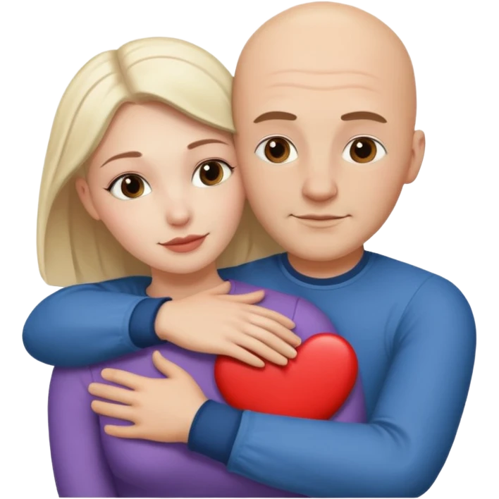 Metis bald Man and white woman hug love emoji