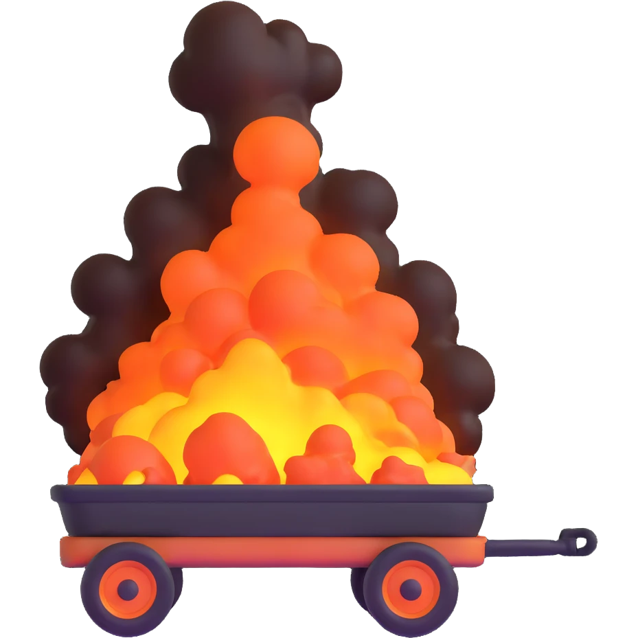 wagon with molten steel, glowing and steaming emoji