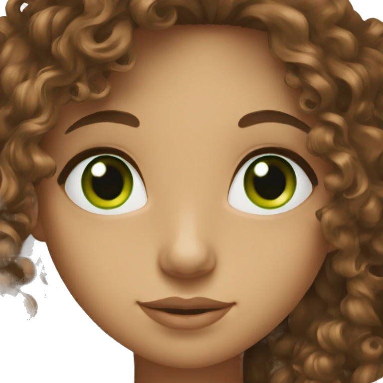 long brown curly hair girl with green eyes emoji
