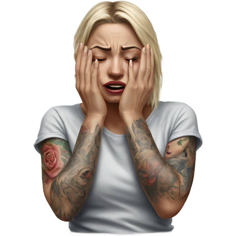 Hyper Realistic Beautiful tattooed woman crying pulling her boyfriends hand  emoji