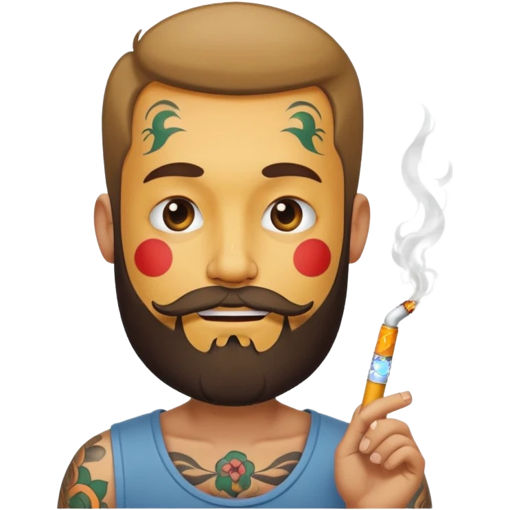 smiley face with a beard, looking suspicious, smoking a cigarette emoji