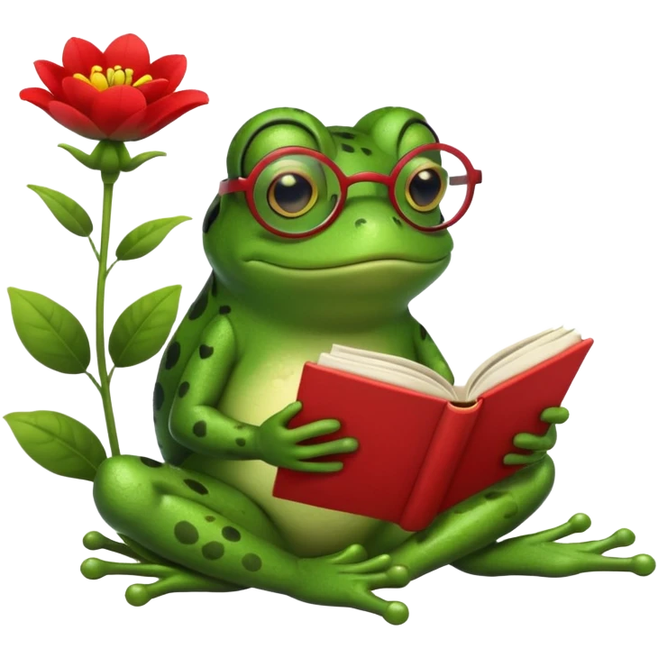  1 frog reading book + flower emoji