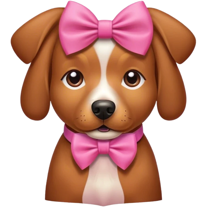 Spanish brown dog sitting with a pink bow emoji