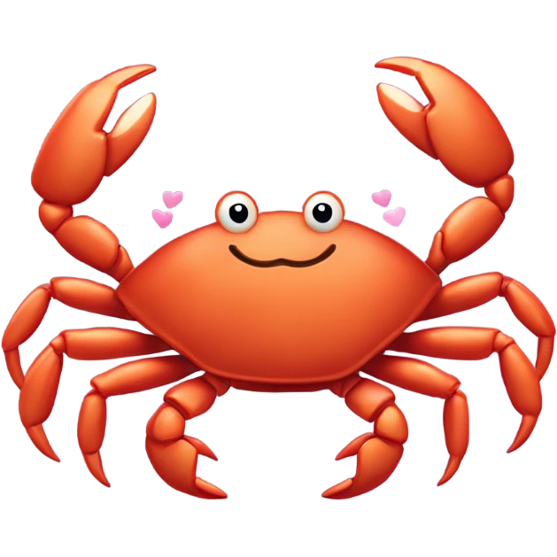 A smiling crab (🦀) with tiny hearts (💖) floating around it, signifying warmth, camaraderie, and friendship, perfect for lighthearted and close relationships. emoji