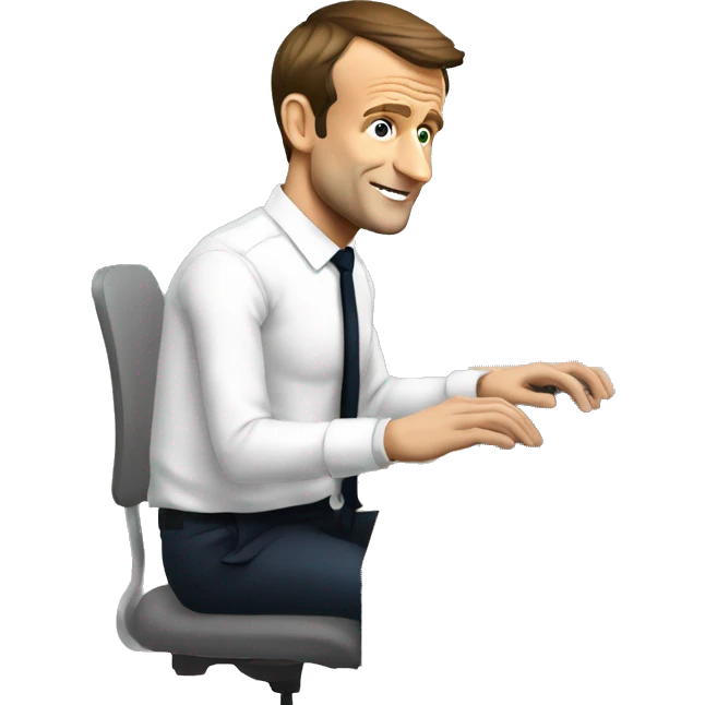 emmanuel macron en train de travailler dans un bureau sur un ordinateur emoji