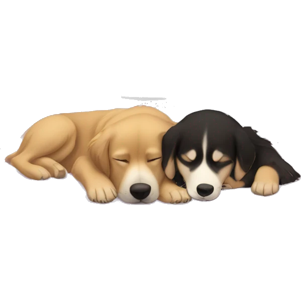 Brunette bob hair napping with her golden  retriever and her husky in her bed emoji