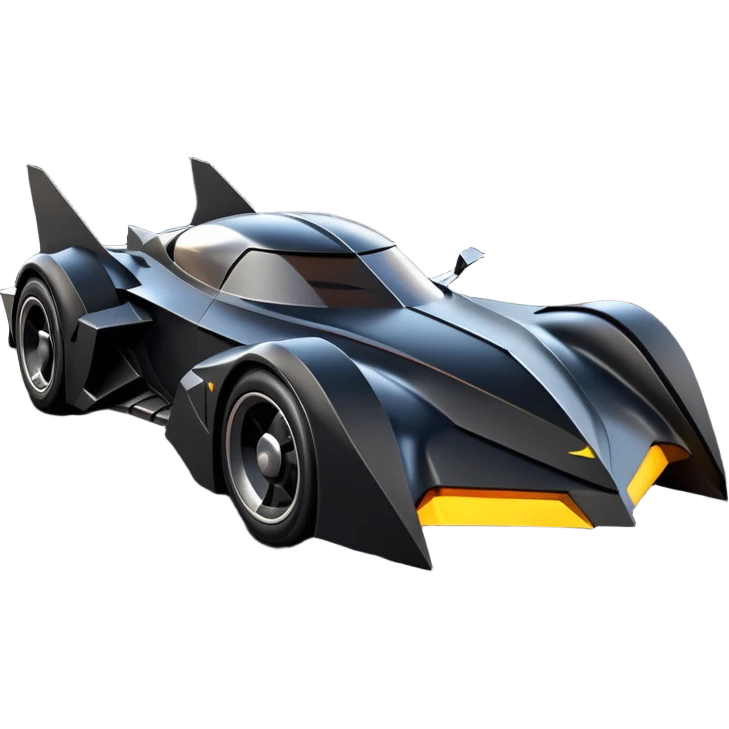  the animated series aerodynamic dark futuristic concept Batmobile loosely based on 1966 Cadillac roadster(flat long straight faceted mechanical body) winged stealthy street hot rod  emoji
