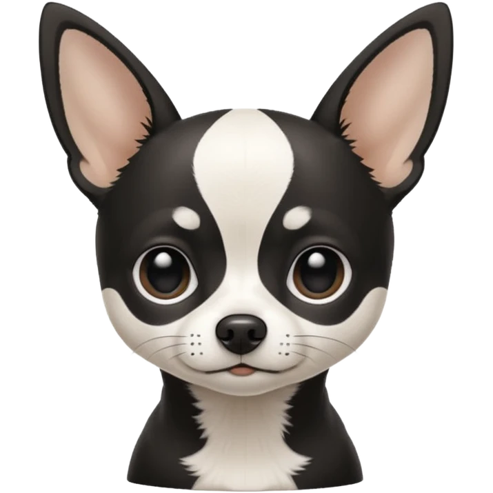 A black and white chihuahua emoji please with a thin white line on the center of head nose pointy emoji