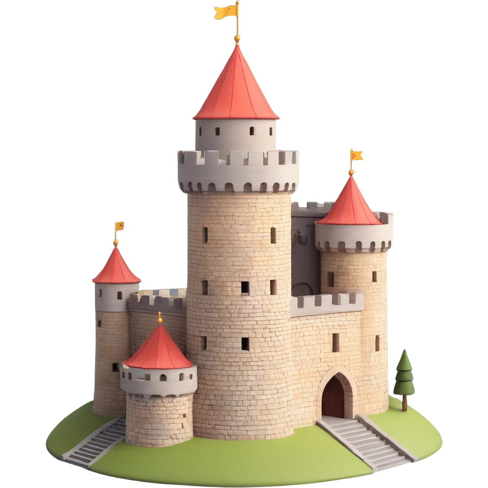 Redesign this image as a 3D Discord role icon, maintaining the shape of Gediminas Castle Tower but without the text and the band. Use a neutral background suitable for small size display. emoji