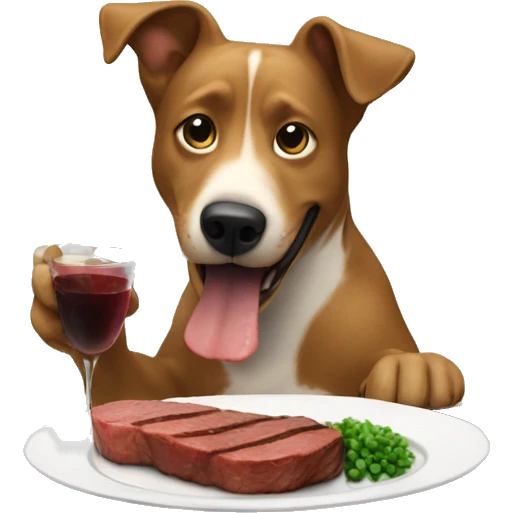 Dog eating a steak at the dinner table  emoji