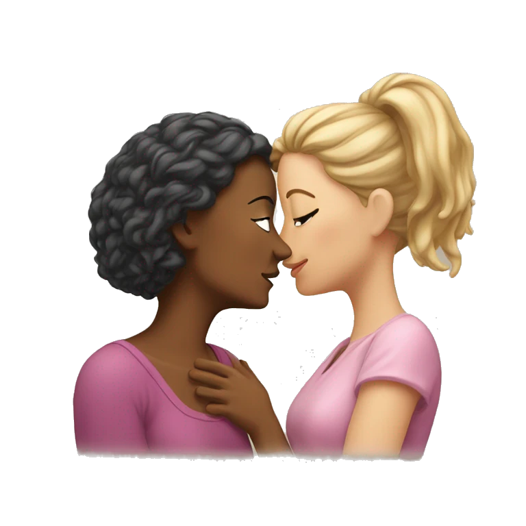 One woman whispers into the ear of another woman closing by hand emoji