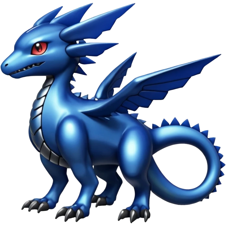 Dusky Glossy Oil-Sheen Blackened Blue Pokémon-Fakémon-Digimon-Creature, (full body) emoji