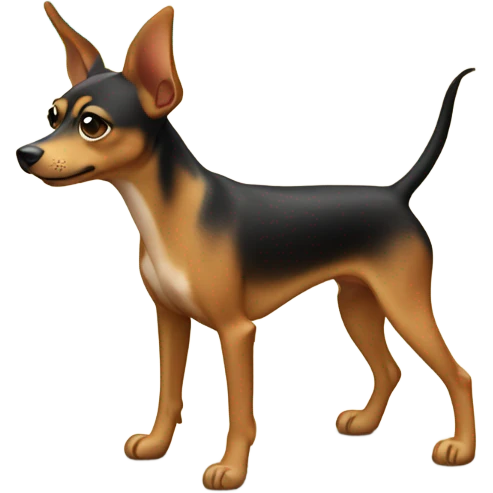 Miniature pincher dog standing on a tropical island with sand emoji