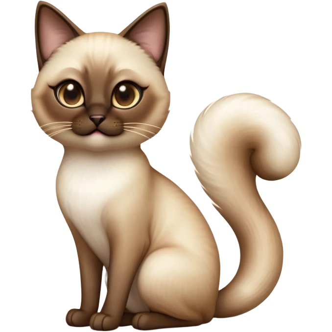 cinematic-[siamese cat]-realistic-full-body-sitting-emoji,-tail-curled-playfully-around-its-paws,-head-tilted-dramatically,-fluffy-[brown mask white light brown back]-fur,-simplified-yet-realistic-focused-features,-highly-detailed,-glowing-with-an-almost-sarcastic-glow emoji