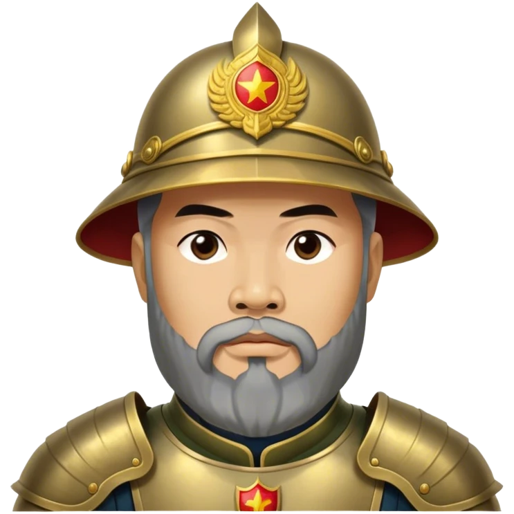 ​Cinematic Realistic Portrait of Trần Hưng Đạo, depicted as a revered Vietnamese general with his characteristic traditional Vietnamese beard and historic armor, his determined gaze illuminated by dramatic historical lighting that evokes his legendary martial spirit and leadership, emoji