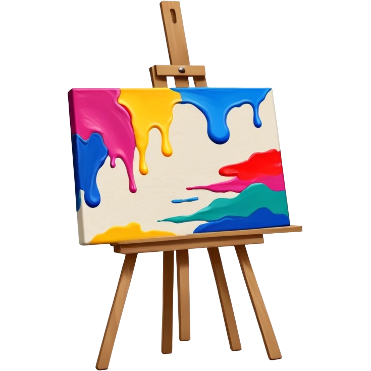 canvas on an easel with bright paint strokes, fun and inviting emoji