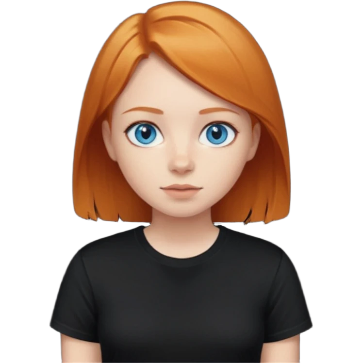 Blue eyes,ginger short straight hair, black t-shirt girl emoji