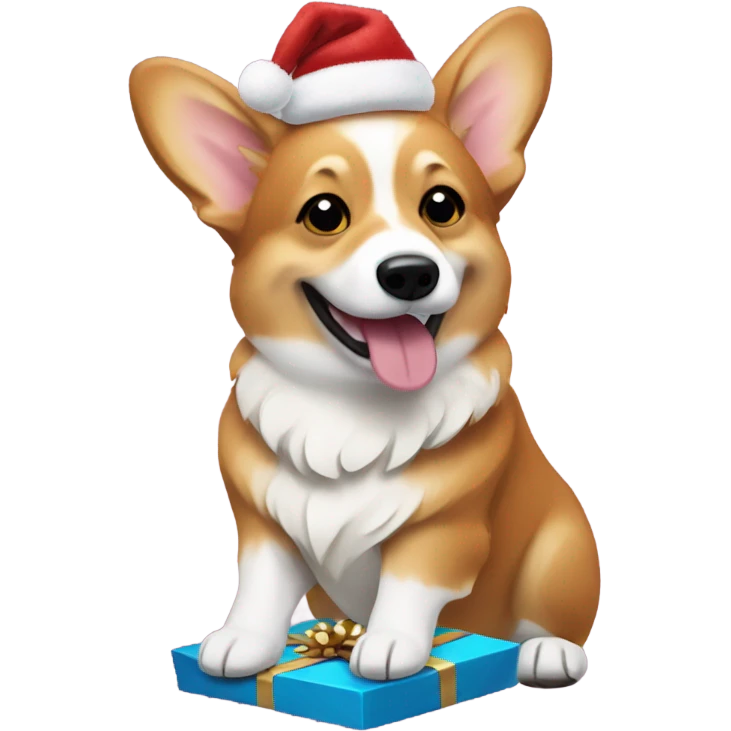 christmas corgi opening a present emoji