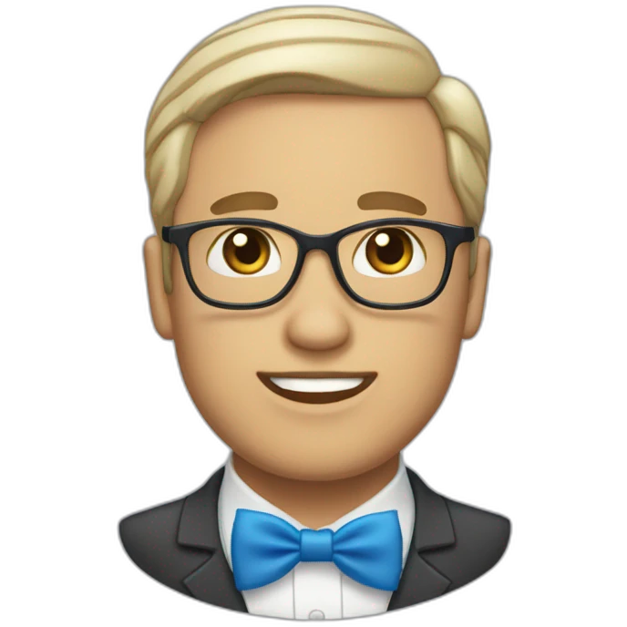white jehovahs witness with very short hair wearing a blue bow tie emoji