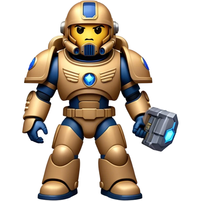 Clash of Clans aesthetic: Cinematic Playful Space Marine Hero Emoji, rendered in a 3D vector-style similar to standard emojis with minimal shading and bold, simplified shapes. A compact, heroic isometric figure clad in futuristic power armor with signature energy accents, softly glowing with a cosmic battle charm. Simplified yet unmistakably iconic, highly detailed and consistent, glowing with a soft radiant shine and high gloss. Stylized with a touch of interstellar valor and a soft glowing outline, capturing the essence of an elite space warrior with a friendly, playful manner! emoji