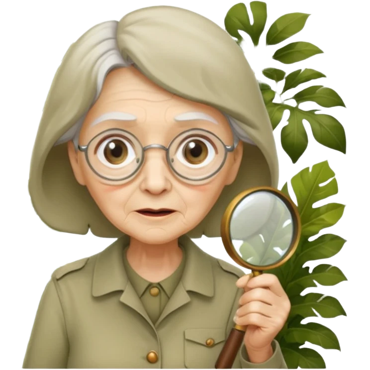 an old woman with jungle and magnifying glass emoji