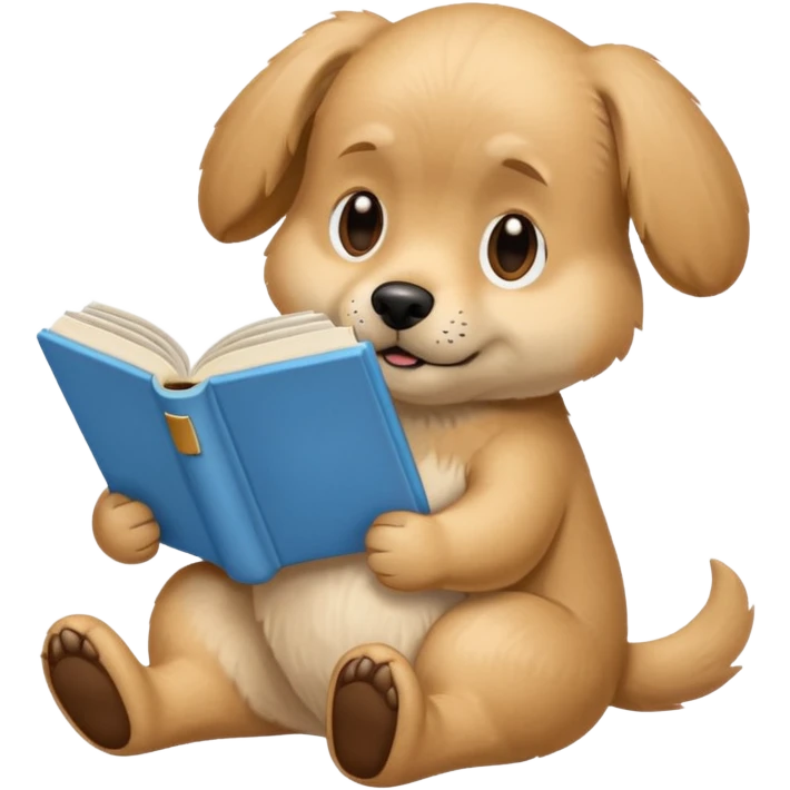 Beige dog reading a sky color book emoji