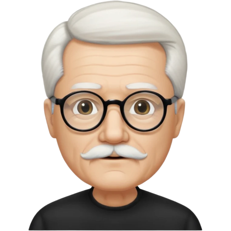 An elderly man with neatly combed white hair swept back and wears black rectangular glasses. His face is oval-shaped with  a small white beard.  emoji