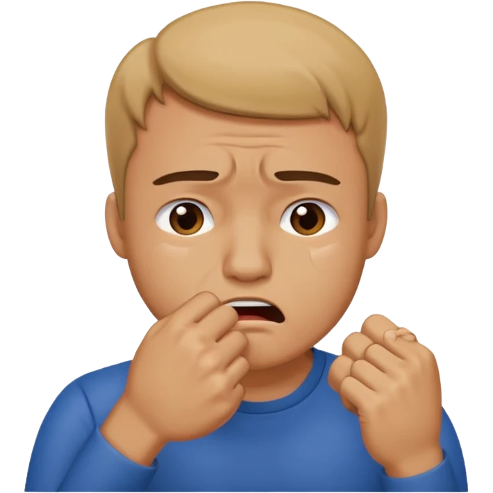 Crying man with his fist holding to his mouth emoji