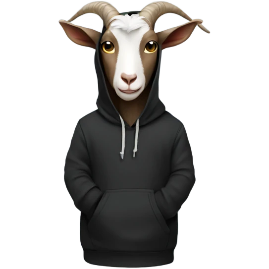 Goat wearing a black hoodie with horns emoji